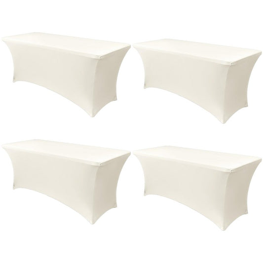 Obstal 6ft Stretch Spandex Table Cover - 4 Pack Universal Rectangular Fitted Tablecloth Protector for Wedding, Banquet and Party (Cream, 72L x 30W x 30H Inches)