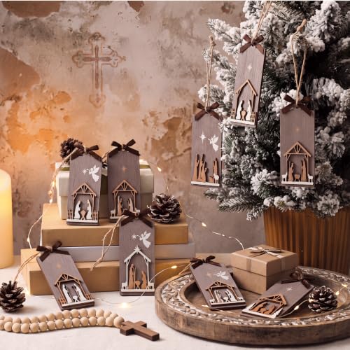 24 Pcs Christmas Nativity Scene Ornaments, Wooden Religious Decor