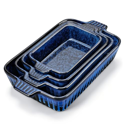 Vancasso Blue Ceramic Casserole Dishes Set of 4 Oven Safe Deep Rectangular Lasagna Pans