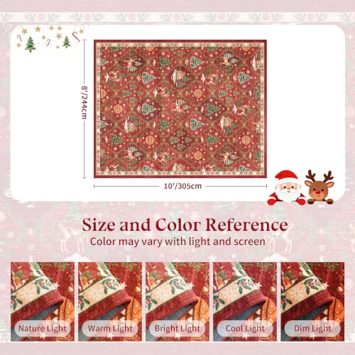Christmas 8x10 Area Rugs for Living Room, Red Washable Xmas Bedroom