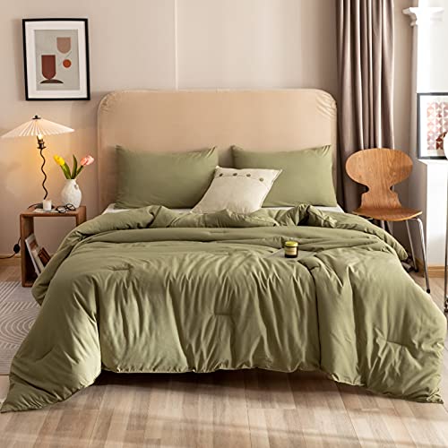 ROSGONIA Queen Comforter Set Olive Green 90x90 inches - All Season Boho Bedding, 3pcs