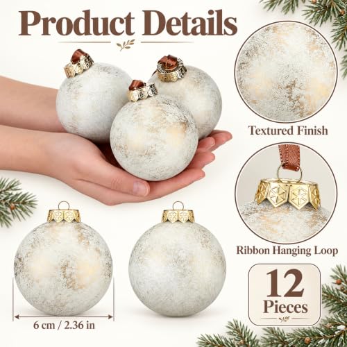 Yunlly 12 Pcs Neutral Christmas Ball Ornaments 3.15'' Ivory White - Vintage Bronze Finish