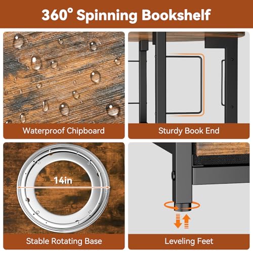 5-Tier Rotating Bookshelf Tower with Storage - Rustic Brown, Brown Variation
