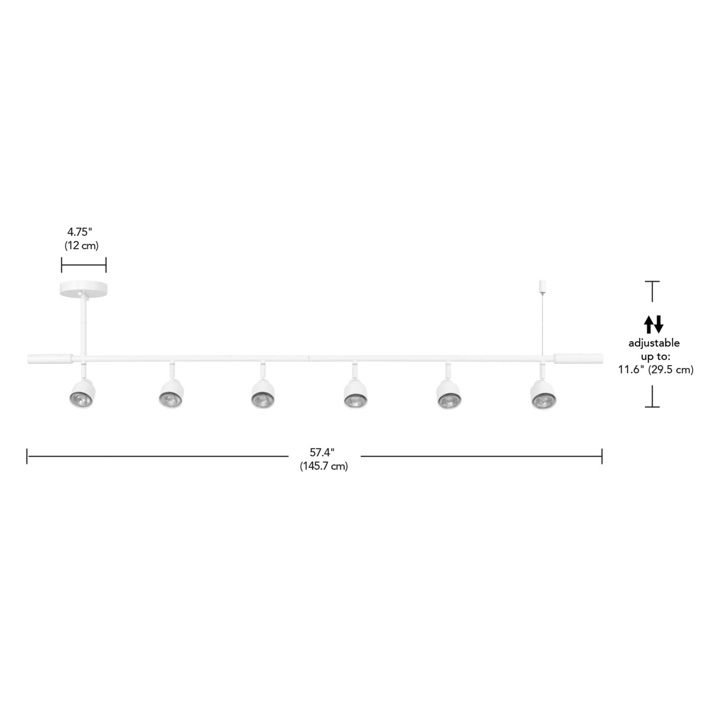 Globe Electric 64000054 6-Light Complete Track Lighting Kit with Pivoting Track Heads, Matte White, Adjustable Height, Ceiling Light Fixture, LED Compatible, Ideal for Kitchen or Living Room