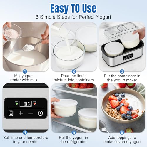 Probiotic Yogurt Maker with 1-48 Hour Timer & Temp Control - Two Glass Bowls