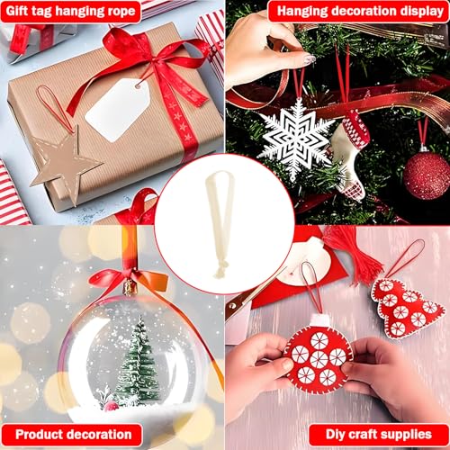 FOTN Beige Velvet Christmas Ornament Hooks - 50 Pack Hanging Ribbons & Hangers for Tree Decorations