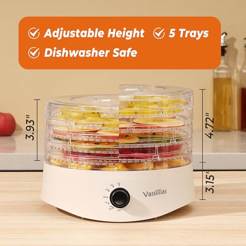 Vassillias White Small Food Dehydrator Dryer for Jerky, Fruits & Herbs