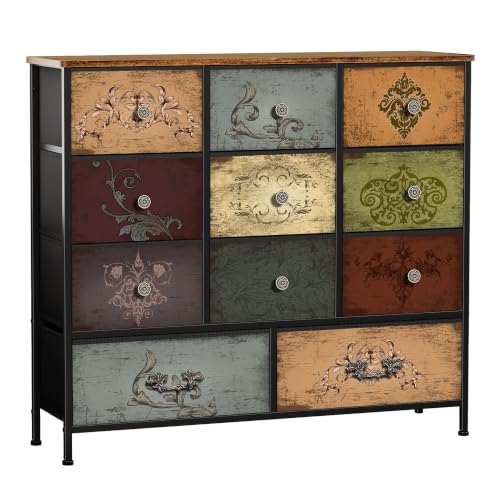 VASICAR Classic Pattern 11-Drawer Bedroom Dresser Tall Storage Chest