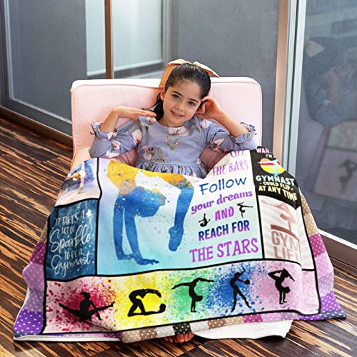 Gymnastics Gifts Blanket 50"x40", Gymnastic Gift for Girls, Gym Room Decor, Gym Party Present Decorations, Birthday Christmas Party Gift Ideas for Teens Kids Daughter Granddaughter