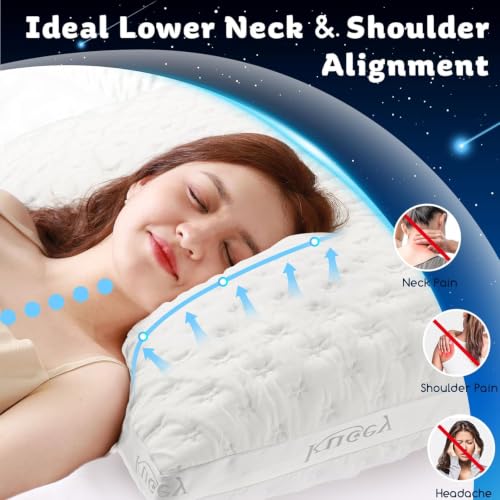 Queen Size Cooling Side Sleeper Pillow Set of 2 - White, Adjustable Memory Foam