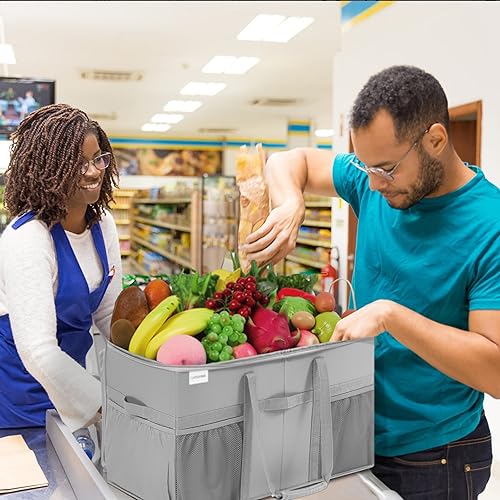 Heavy Duty Extra Large Utility Tote Bag 2 Pack - Collapsible Grocery Shopping Bags with Pockets & Handles