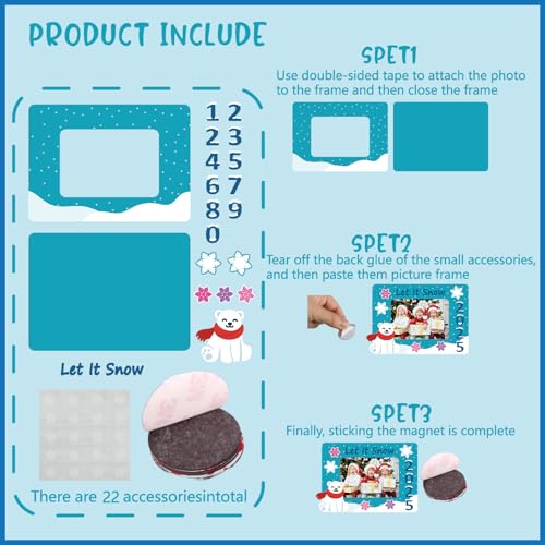 Menkxi 24 Sets Dated Winter Picture Frame Craft Kit Magnet Christmas Photo Frames with Snowflake Stickers Winter DIY Crafts for Kids Toddlers Xmas Gift Decorations Fun Holiday Party Activities
