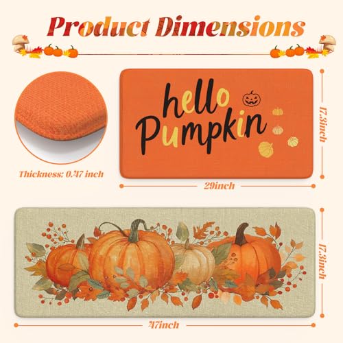 Fall Pumpkin Anti-Fatigue Kitchen Mat Set - Non-Slip & Waterproof