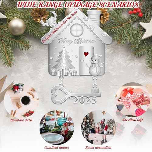 2025 Dated Our New Home Ornament-with Key Keepsake -Women Housewarming Presents for Women, Couple, Owners, Christmas Tree Housewarming Gifts Ideas Ornaments(First Christmas in Our New Home Ornament)