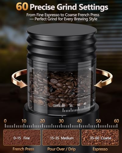 Rechargeable Conical Burr Coffee Grinder Black - 60 Grind Settings & Timer