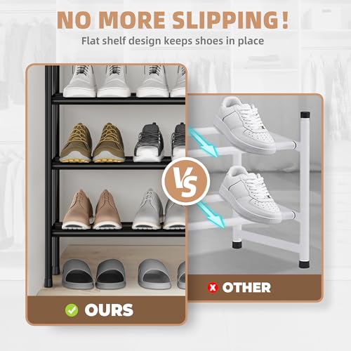 Expandable Shoe Rack - Holds 24 Pairs, 4 Tiers, Black, Adjustable & Stackable