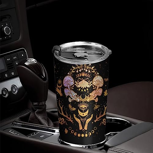 GOOMI Mushroom Tumbler 20oz Insulated Coffee Mug with Lid - Witchy Moon Sun Design