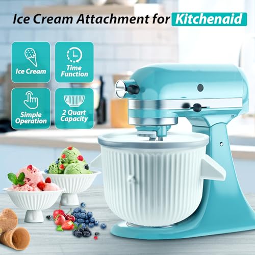 GuanQiao Ice Cream Maker Attachment for KitchenAid Stand Mixer ICM-KA-White