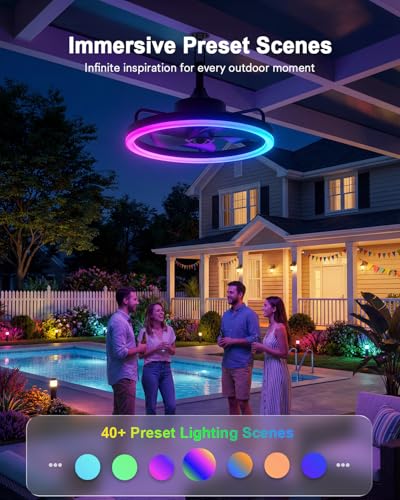 Lumary Smart 20in RGBCW Ceiling Fan with Light, Remote, Outdoor/Indoor