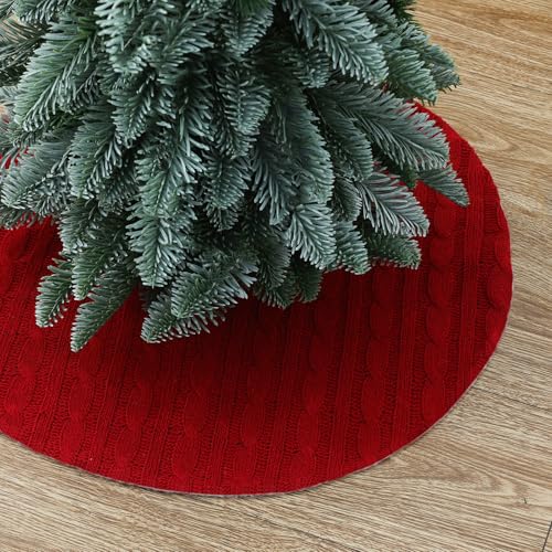 18 Inch Burgundy Knitted Christmas Tree Skirt with Hidden Tapestry - Yehnois