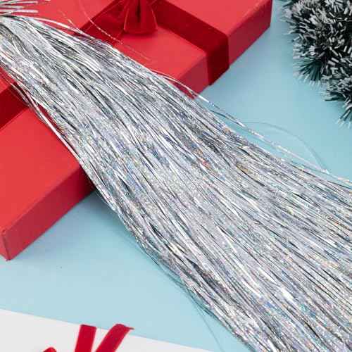 2500 Strands Christmas Tinsel Icicles Silver Iridescent Tinsel Foil Fringe Icicles Christmas Tree Tinsel Decoration for Christmas Birthday Wedding Party Hanging Decoration