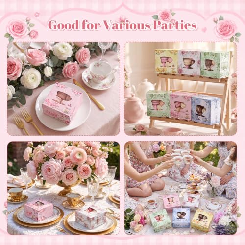 ReliThick 30 Pack Tea Flower Party Cookie Boxes with Window - Floral Design
