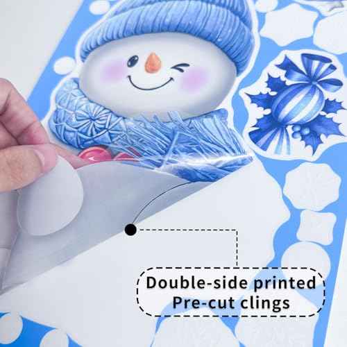 Christmas Window Stickers Cute Snowman Snowflake Window Clings Decals Reusable Double Sided Static Clings Window Clings for Glass Windows for Winter Christmas Decorations 4 Sheet