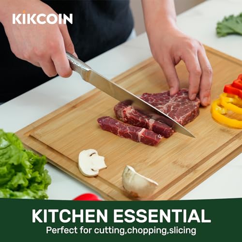 Natural 24 x 18 Inch Bamboo Cutting Board for Kitchen, Reversible, Juice Groove & Handle