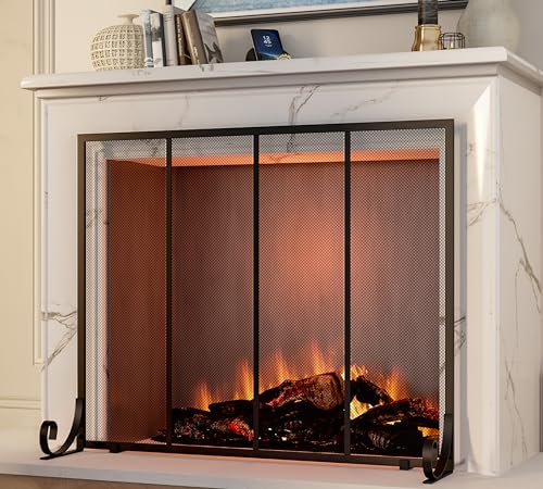 Fire Safety Fireplace Screen 37.8"L x 30.7"H Wrought Iron Mesh Guard for Indoor Hearth