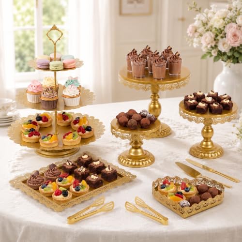 Gold Cake Stand Set - 12 Piece Dessert Display for Weddings & Parties