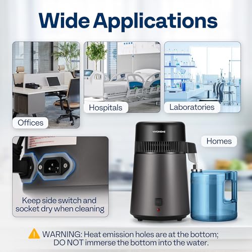Water Distiller 4L Capacity - Countertop Water Purification Machine - Black 1.1 Gallon
