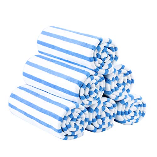 JML Microfiber Beach Towels Set 6 Pack 27" x 55" Cabana Stripe Blue - Quick Dry & Absorbent