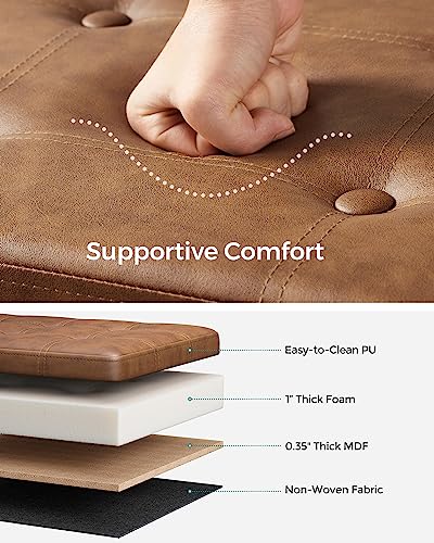 SONGMICS Storage Ottoman Bench - 43.3 Inch Folding Foot Rest Stool - Coffee Brown