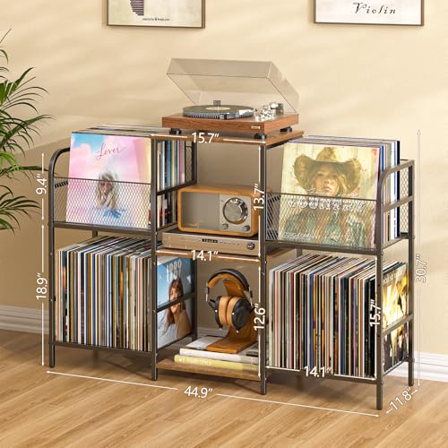 3IngSeagulls Record Player Stand with Vinyl Storage & LED Light - Standard