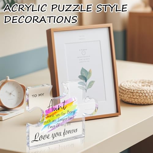 Personalized Acrylic Puzzle Photo Block for Aunt - Birthday & Christmas Gift 3.9x4.7 Inch - Engraved Custom Keepsake