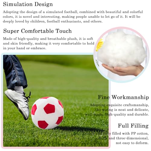 zhidiloveyou 9" Plush Soccer Ball Stuffed Toy, Plush Football Pillow Soccer Gift for Kids, Red-White
