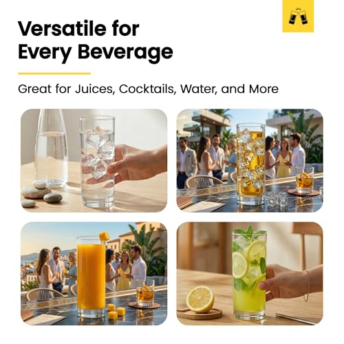 LEMONSODA Premium 12oz Highball Glass Set of 12 - Elegant Cocktail & Water Glasses