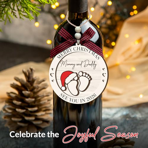 Gifts for Expecting Parents - Baby Coming Soon 2026 Ornament - Baby Pregnancy Announcement for Husband, Grandparents, Family - Pregnant Ornament 2025 - Wooden Christmas Ornament