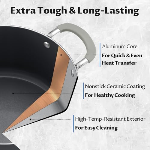 BEZIA Gray 8QT Non-Stick Ceramic Stock Pot with Lid, Induction Compatible