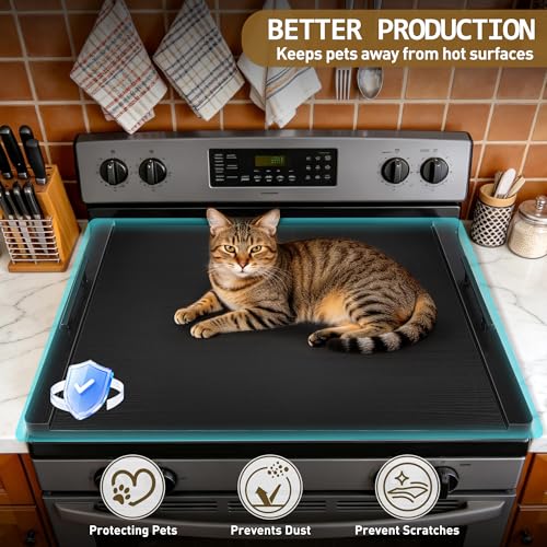 FUSOUBOTY Black Wooden Stove Cover with Handles - Kitchen Counter Extension & Serving Tray