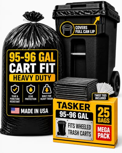 25 Pack Heavy Duty 95-96 Gallon Trash Bags Extra Large Garbage Liners with Ties