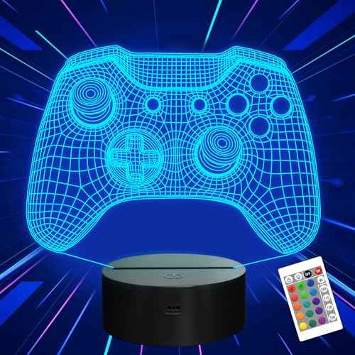Attivolife Gamepad 3D Illusion Lamp, Controller Night Light with Remote Control + Timer 16 Color Changing Desk Lamp Kids Gamer Room Decor Plug in Best Cool Festival Birthday Gift for Boy Men