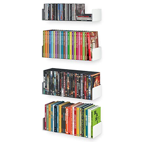 White Wallniture Bali Bookshelf Set of 4 - Floating Wall Shelves for Books & Media