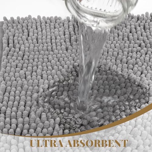 72 x 48 Inch Grey Bathroom Rug Mat - Thick Absorbent Chenille Non-Slip Bath Floor