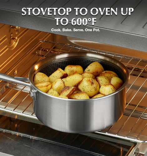 KOCH SYSTEME CS 6-Piece Hybrid Nonstick Stainless Steel Saucepan Set, 1QT-3QT, Black