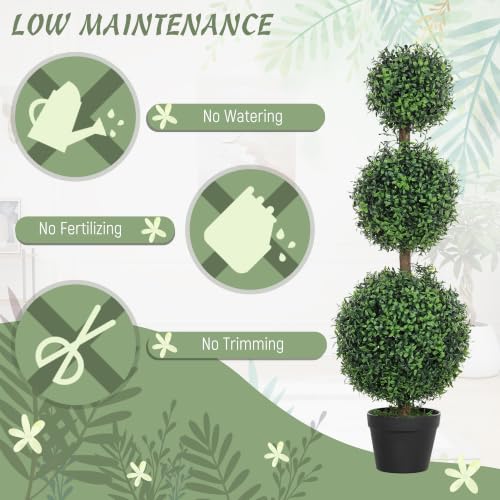 Artificial Triple Ball Boxwood Topiary Trees Set of 2 - 40 Inches Outdoor