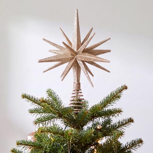 Junkin Champagne Gold Glitter Christmas Tree Topper 10 Inch Starburst