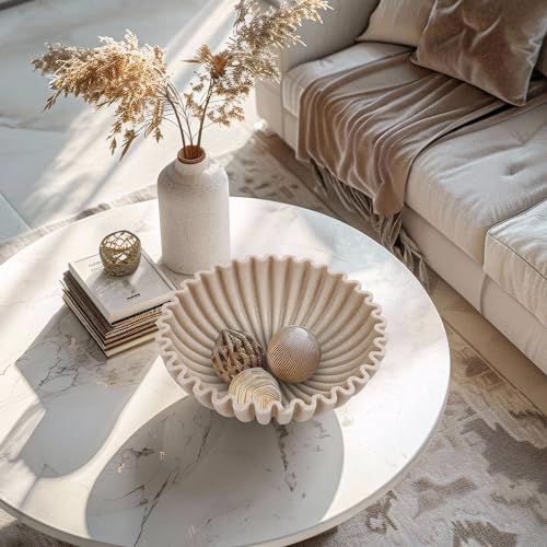 Beige Large Decorative Ruffle Bowl - Modern Handmade Fruit & Key Organizer, 10-inch Wide Home Decor