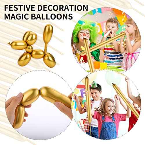 50 Pcs 260 Long Metallic Gold Latex Modeling Twisting Balloons for Birthday, Wedding, Engagement, Anniversary, Christmas, Festival Party Decoration