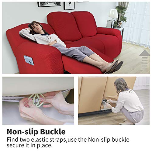 Easy-Going 6-Piece RV Recliner Loveseat Sofa Slipcover Christmas Red, Stretch Fabric